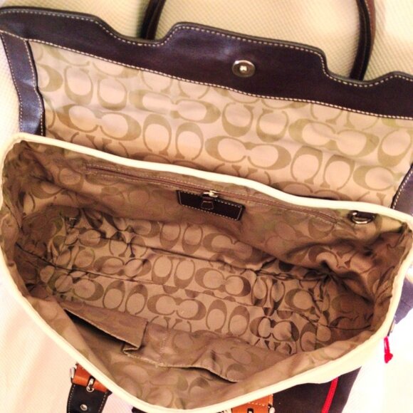 Coach Vintage Soho Leather Flap East/West Satchel in White & Saddle, EUC - Picture 3 of 16